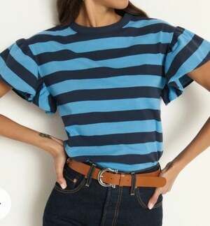 Nation Los Angeles Camille Ruffle Tee Rugby Stripe Sz L